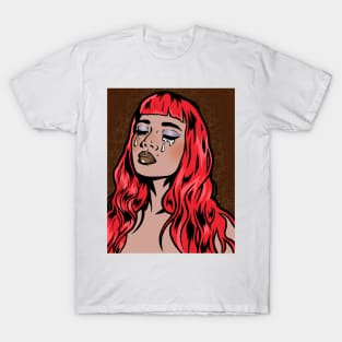 Red bangs crying comic girl T-Shirt